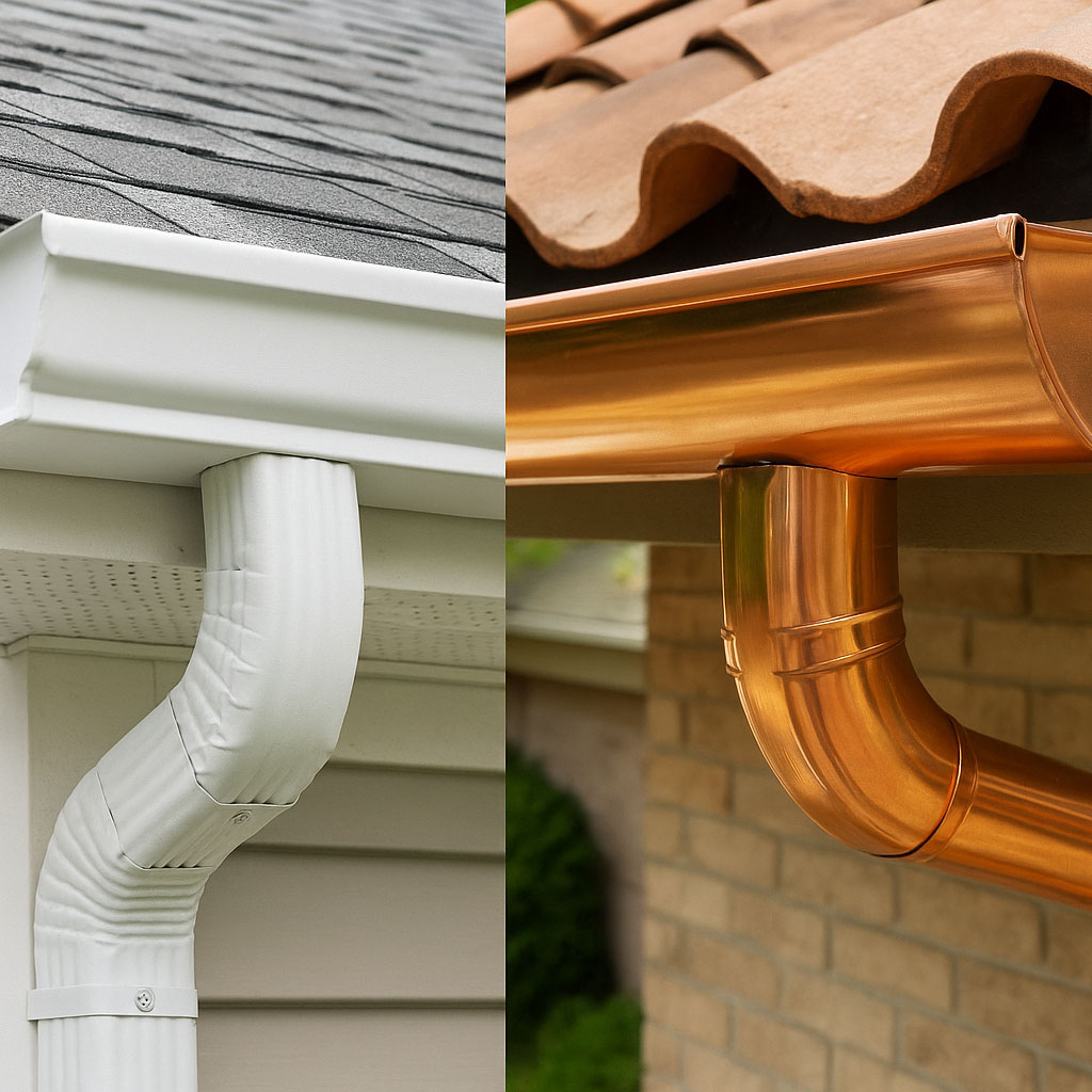 Shiny new copper gutter installation